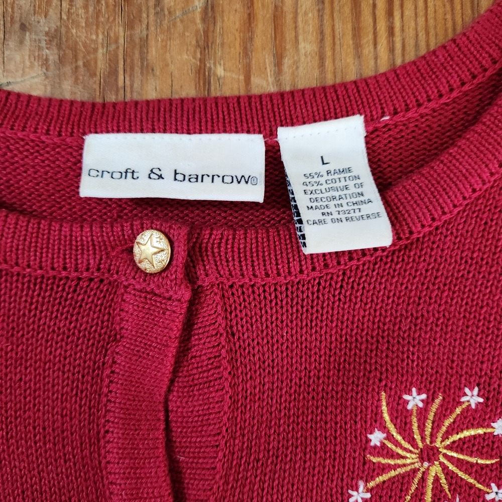 Croft & Barrow Lrg 4th of July Embroidered Button Cardigan‎ Vintage Patriotic - Picture 8 of 13
